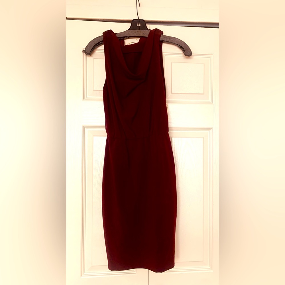 Ladies elegant plum/maroon color, sleeveless dress.